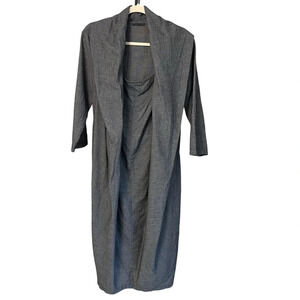 Oska Shawl Collar Relaxed Cotton Hemp Midi Dress Slate Grey 1 US 6-8 Lagenlook